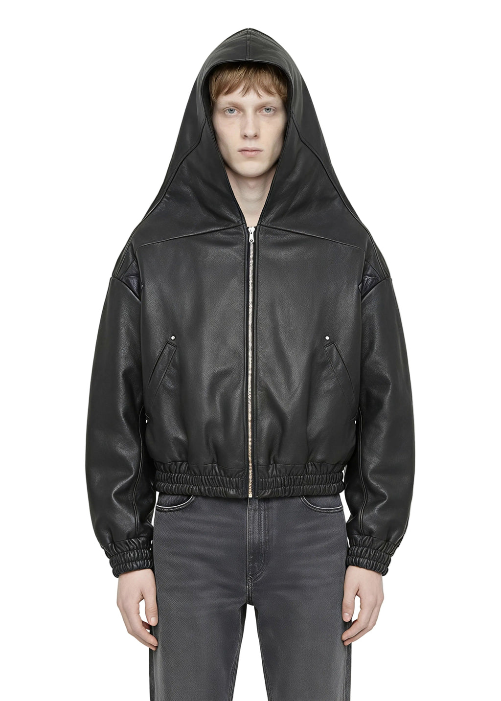 FITTED HOODED LEATHER BOMBER