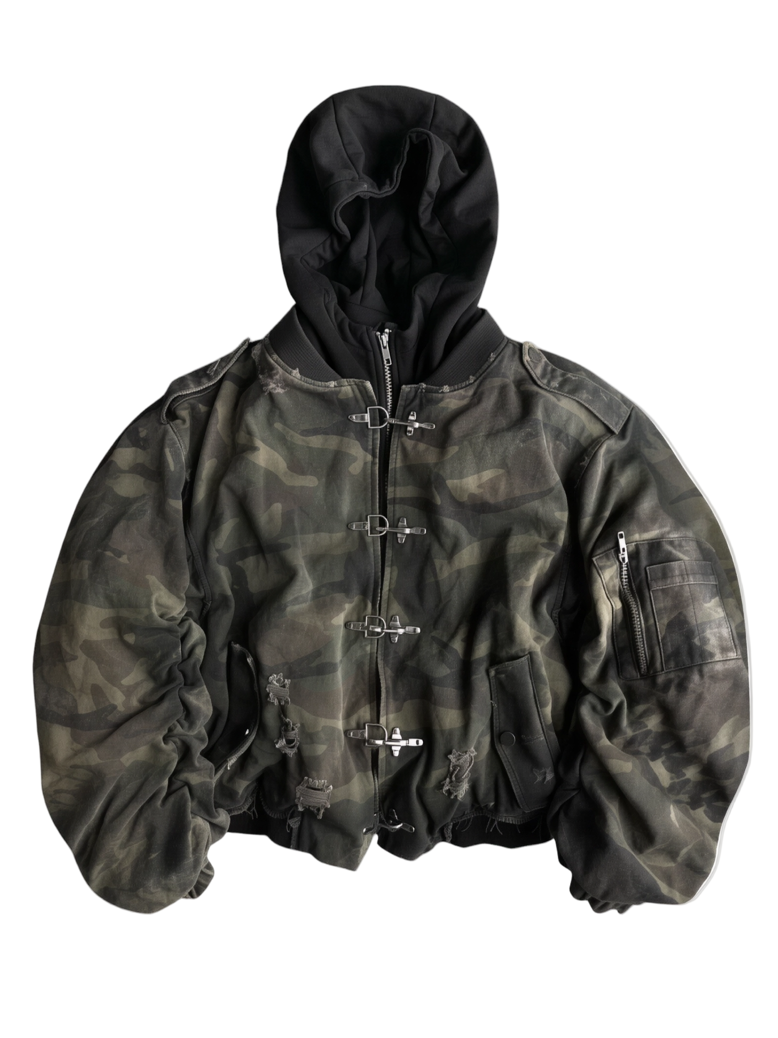 CAMO HOODED BOMBER JACKET