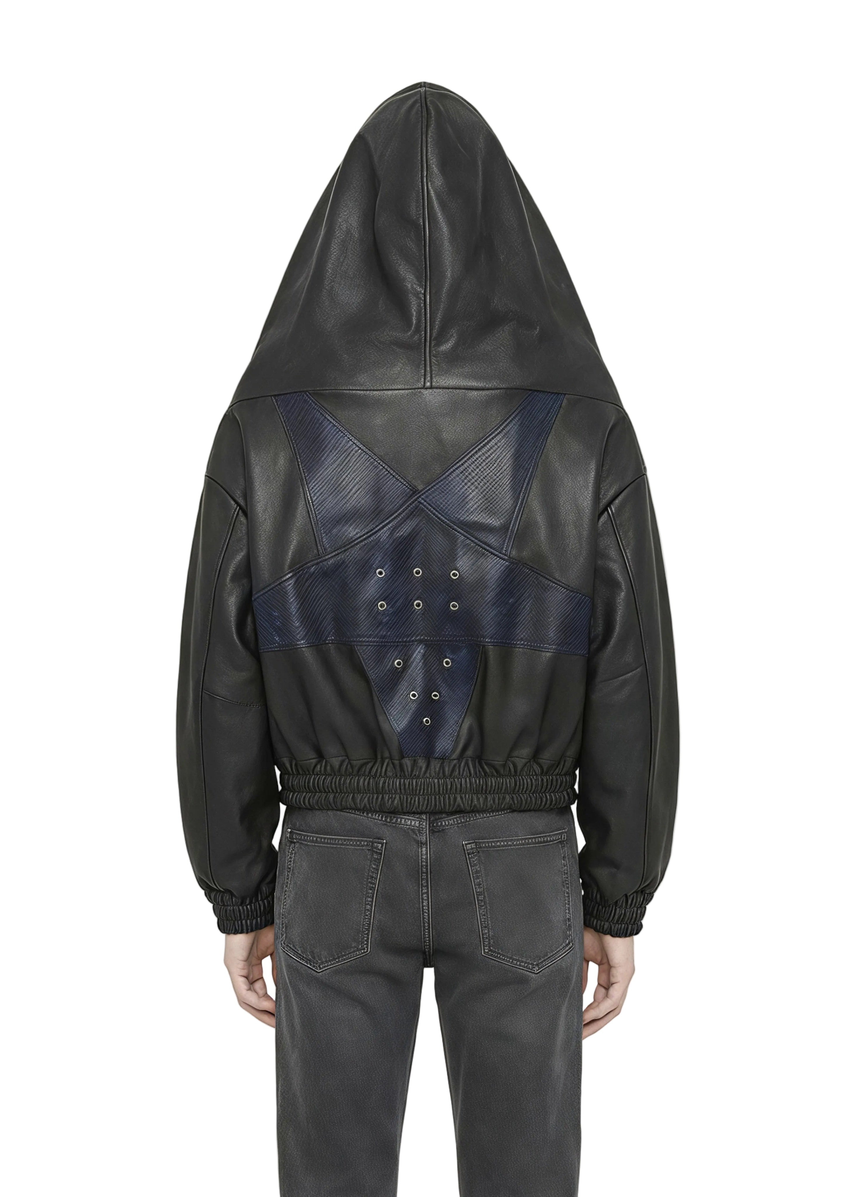 FITTED HOODED LEATHER BOMBER