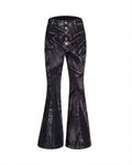 CRUSHED FLARED DENIM TROUSERS