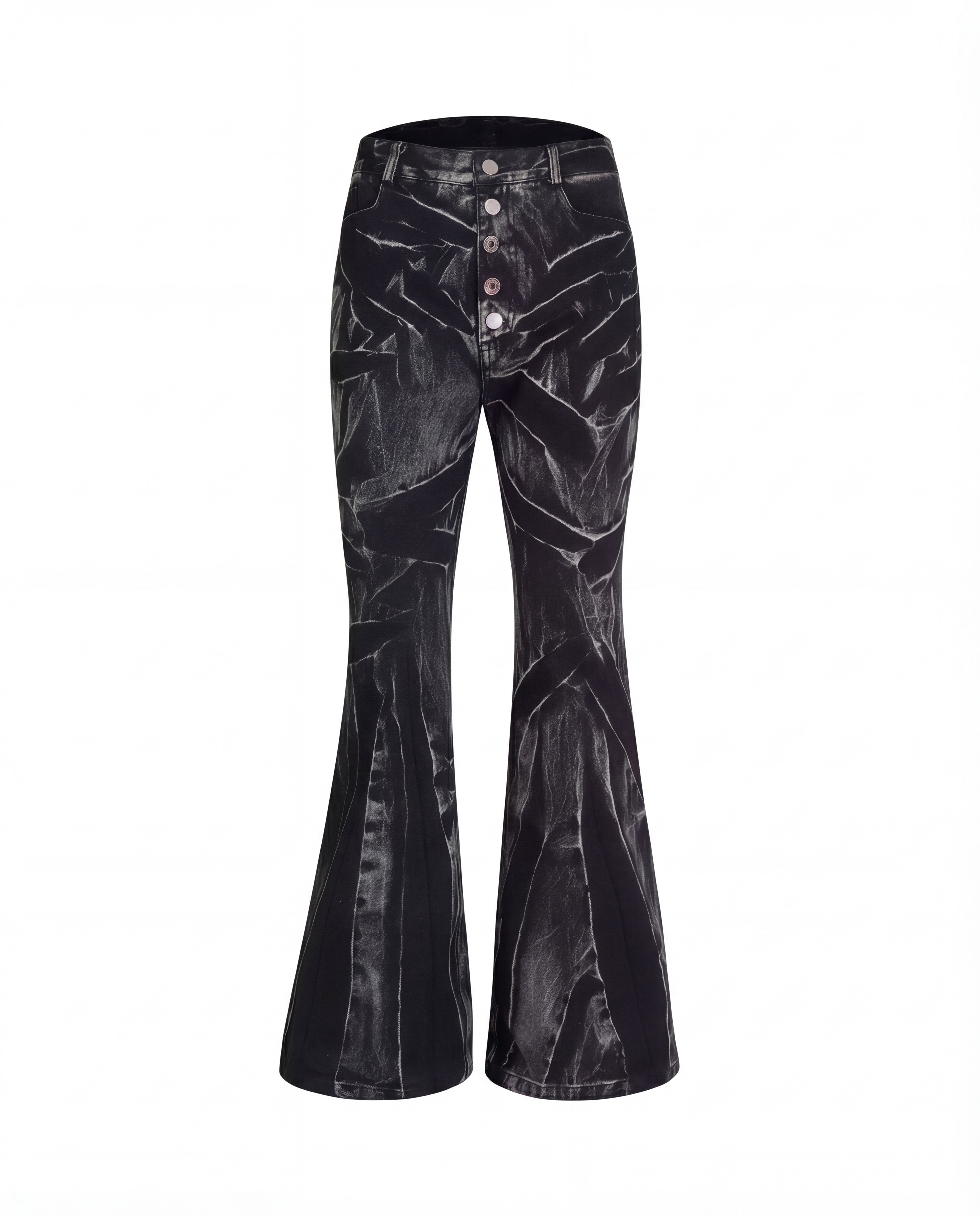 CRUSHED FLARED DENIM TROUSERS
