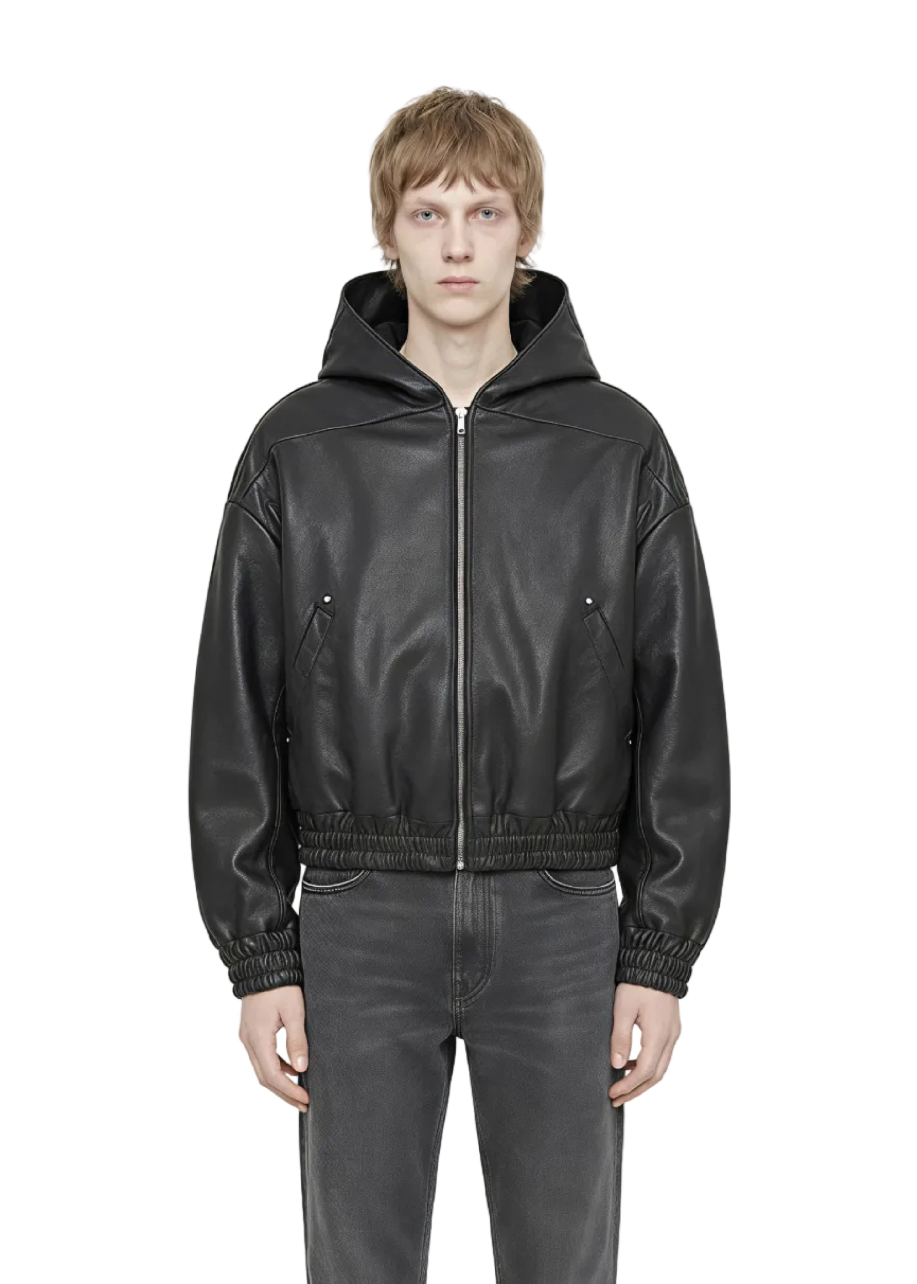 FITTED HOODED LEATHER BOMBER