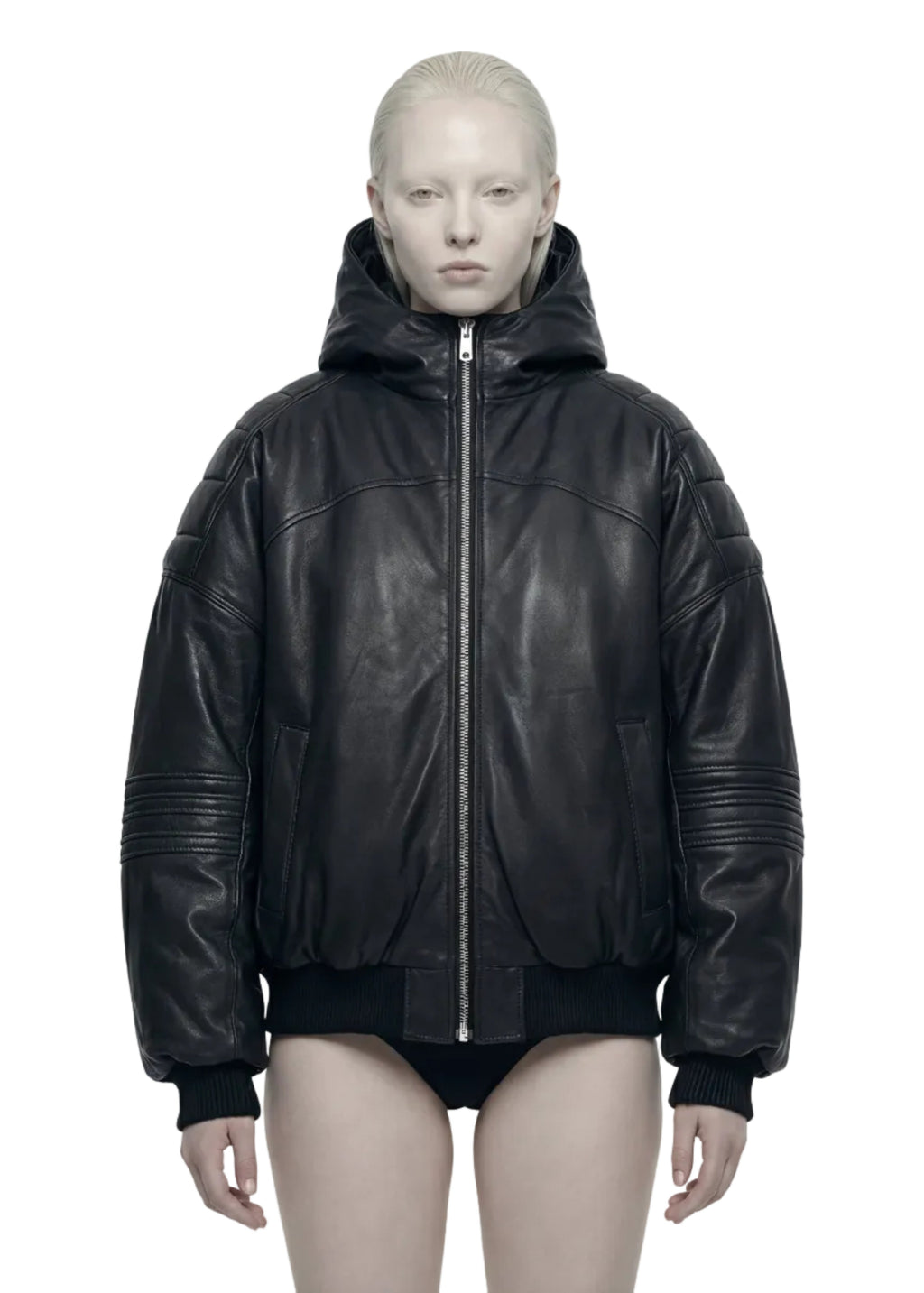 HOOD LEATHER BOMBER