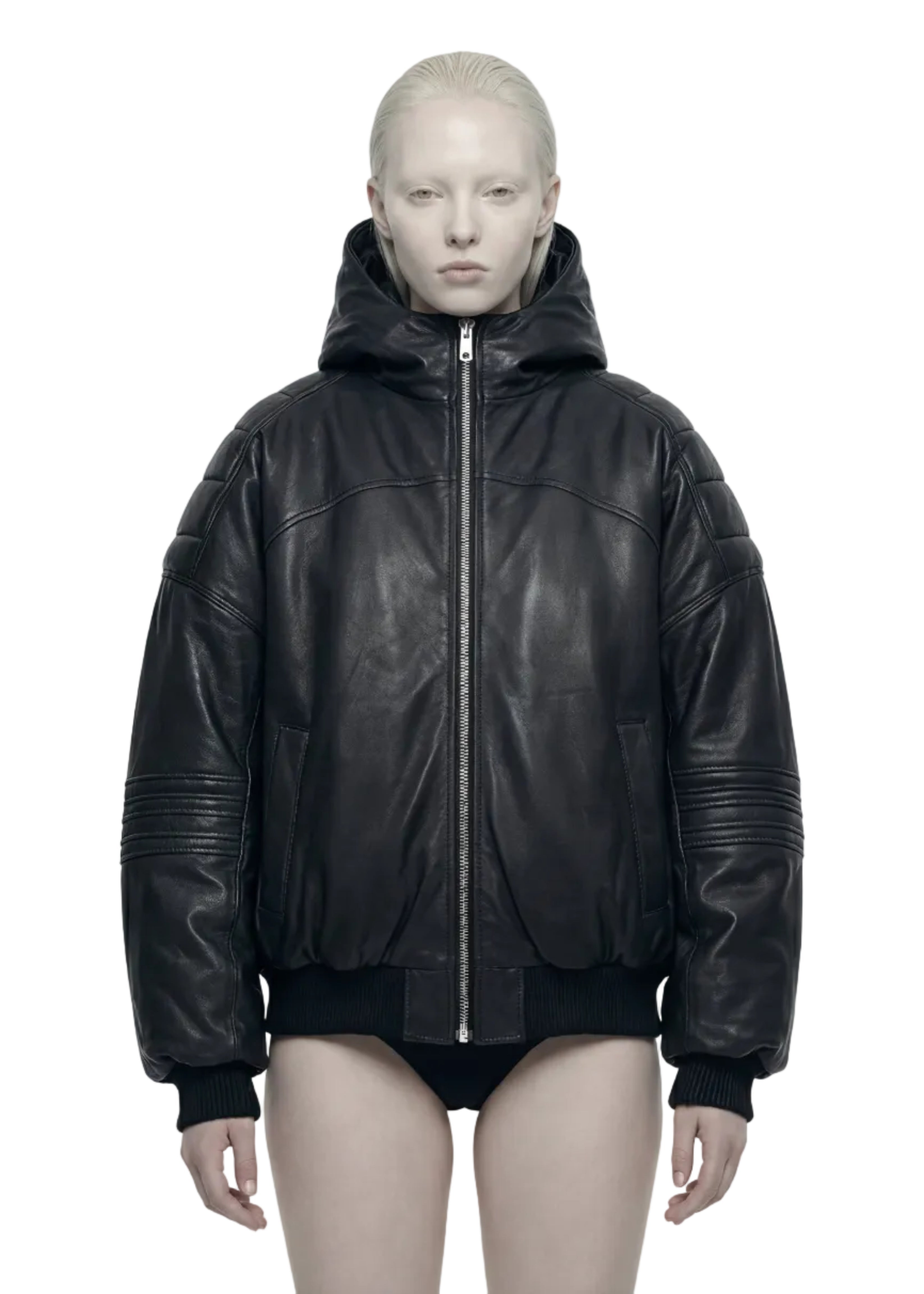 HOOD LEATHER BOMBER
