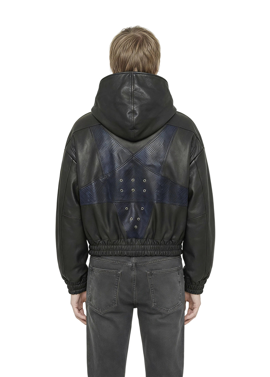 FITTED HOODED LEATHER BOMBER