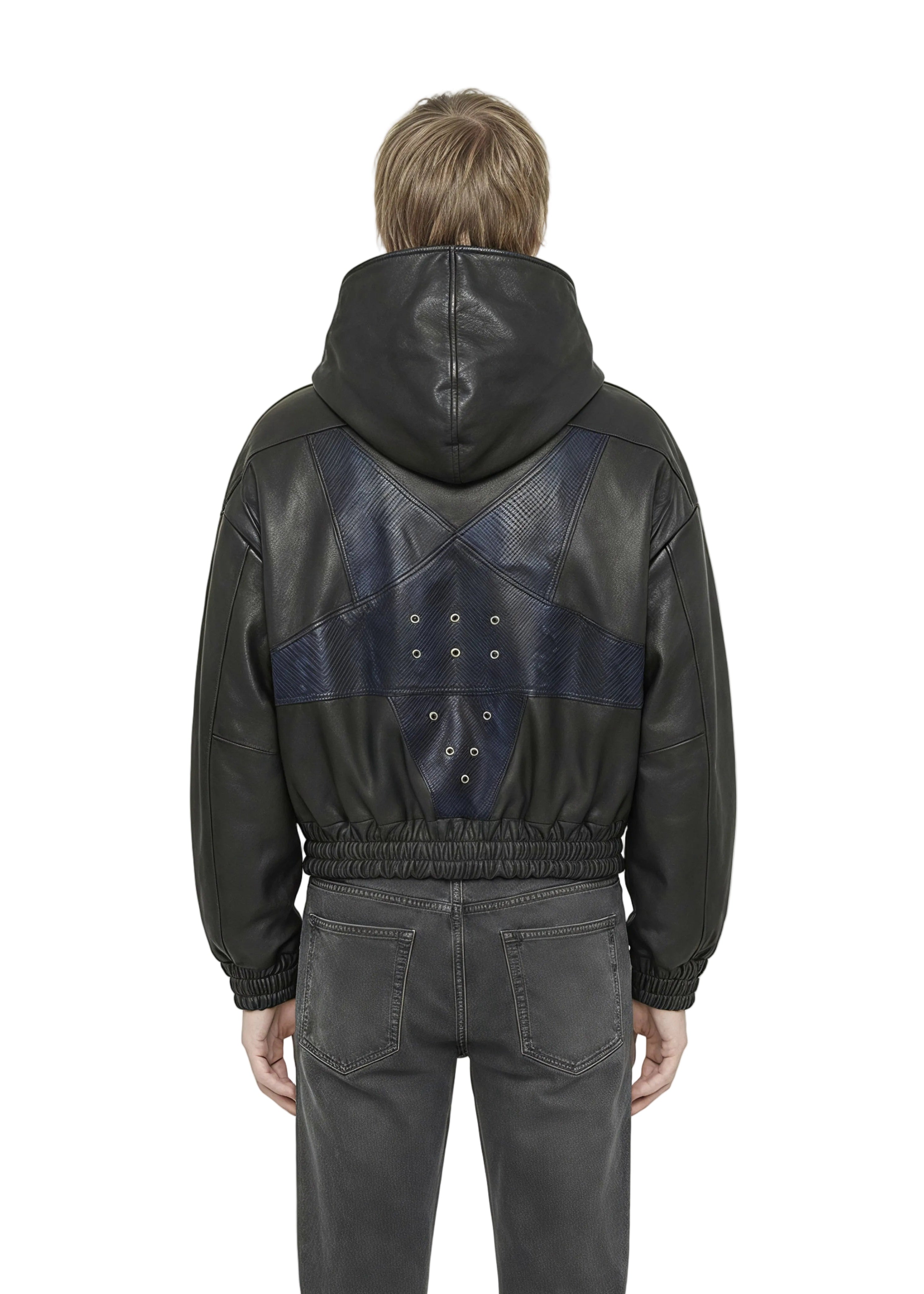 FITTED HOODED LEATHER BOMBER