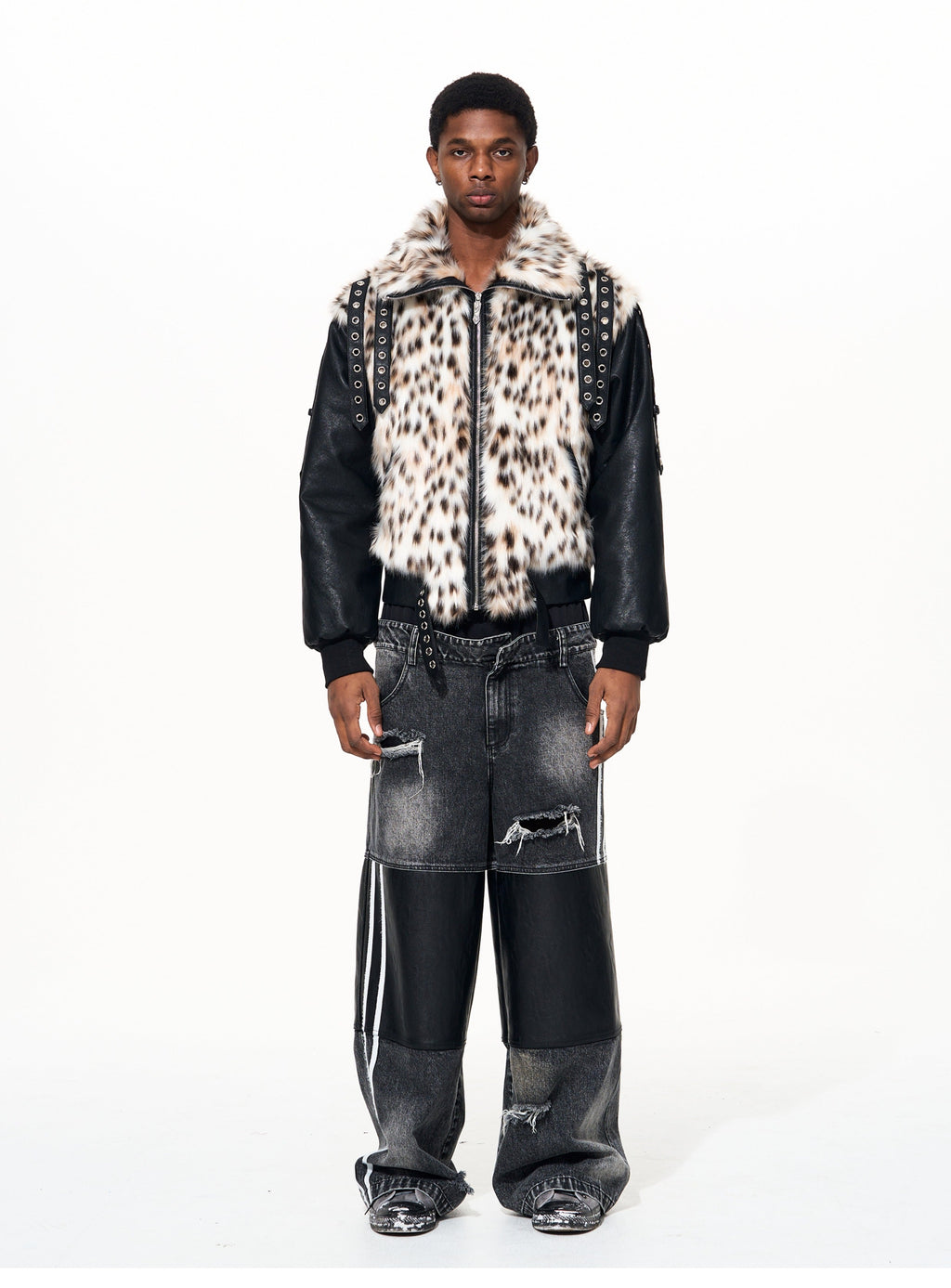 LEOPARD FUR PATCH BOMBER