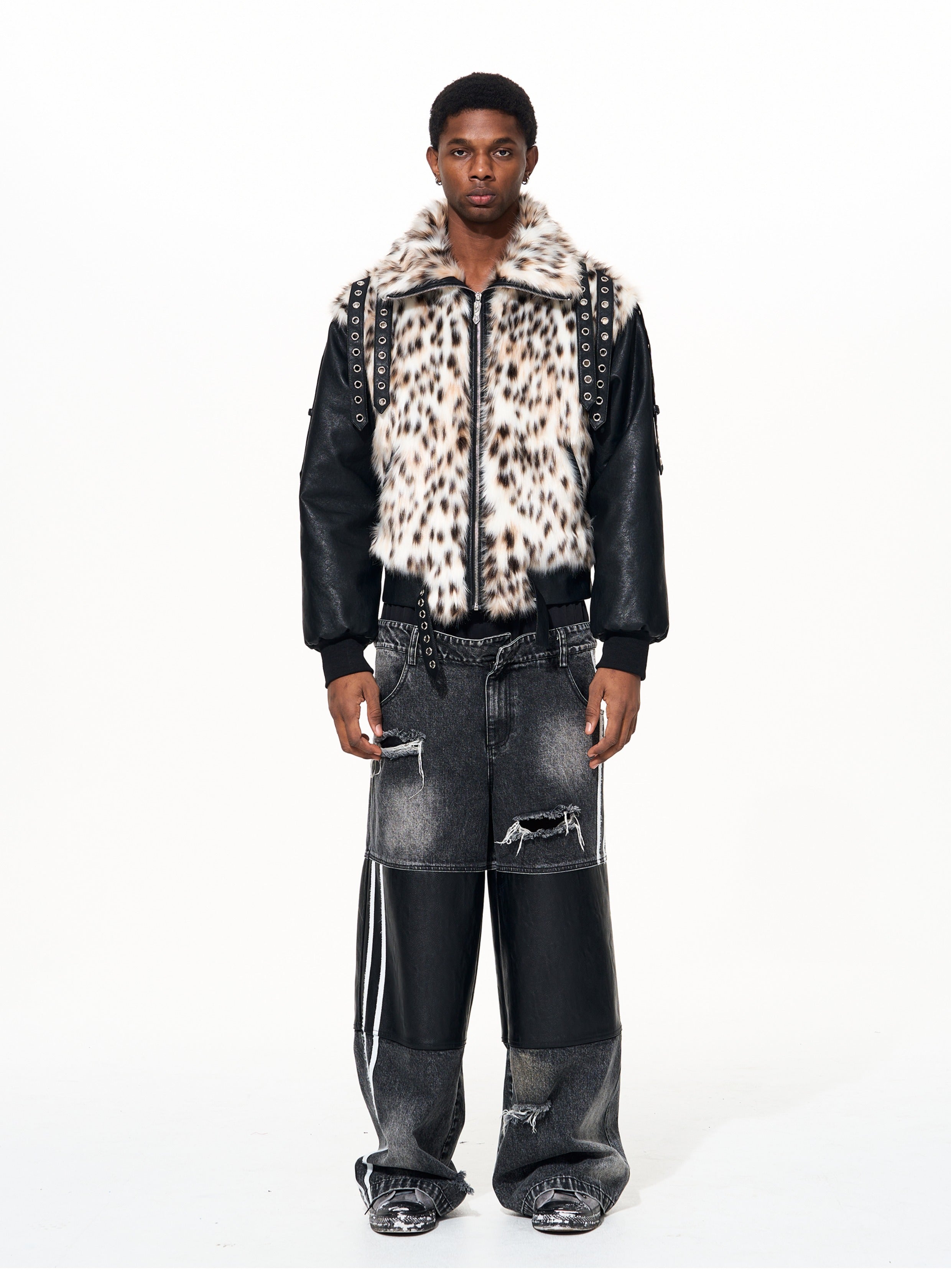 LEOPARD FUR PATCH BOMBER