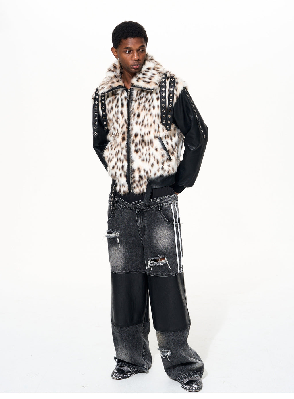 LEOPARD FUR PATCH BOMBER