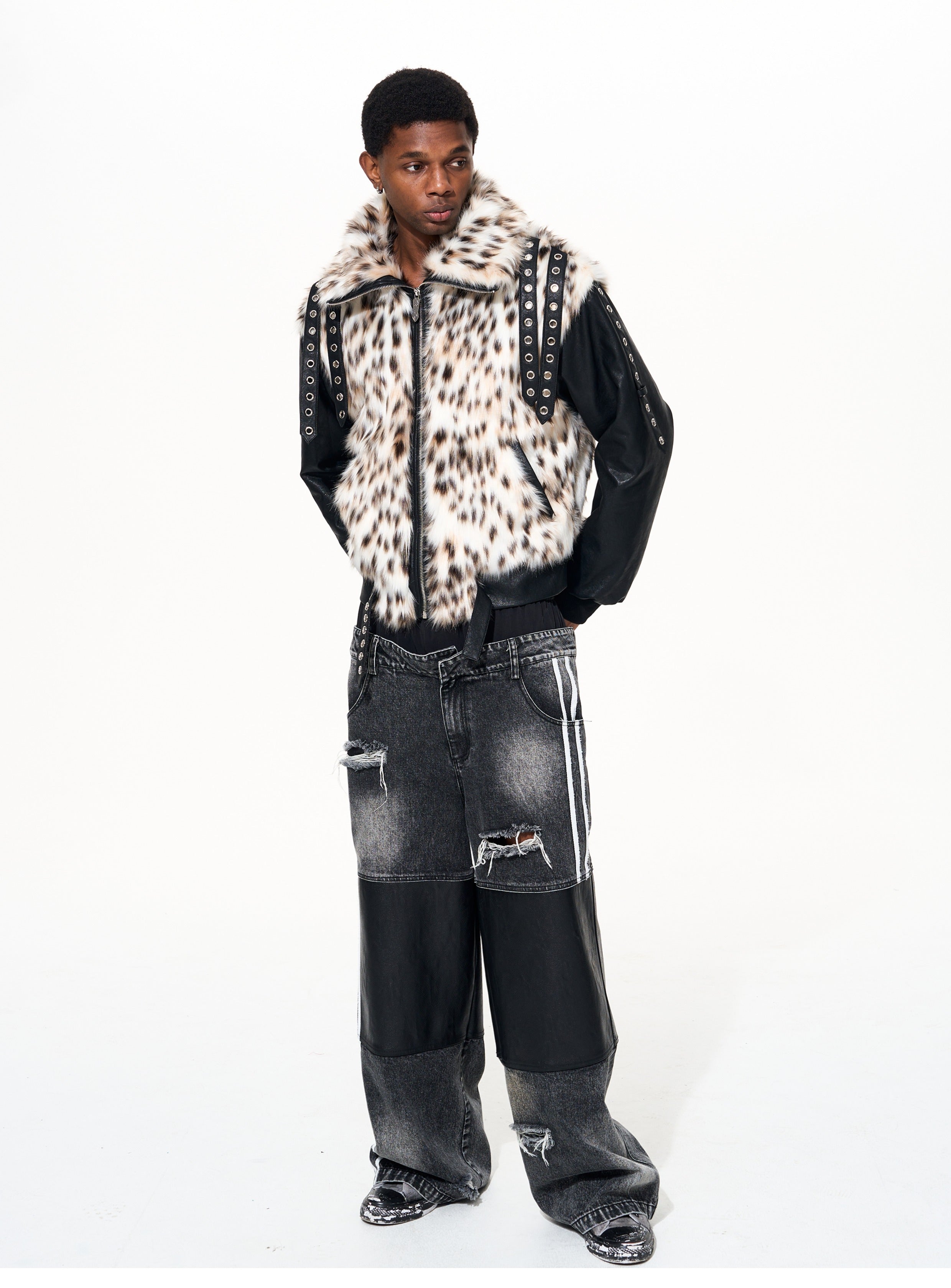 LEOPARD FUR PATCH BOMBER