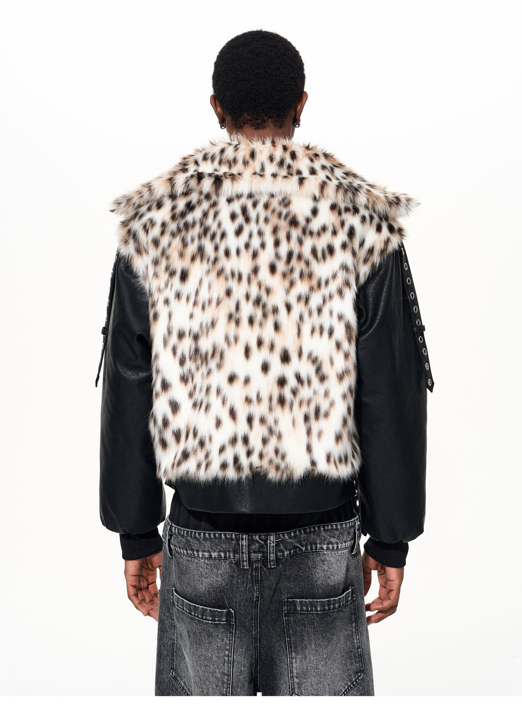 LEOPARD FUR PATCH BOMBER