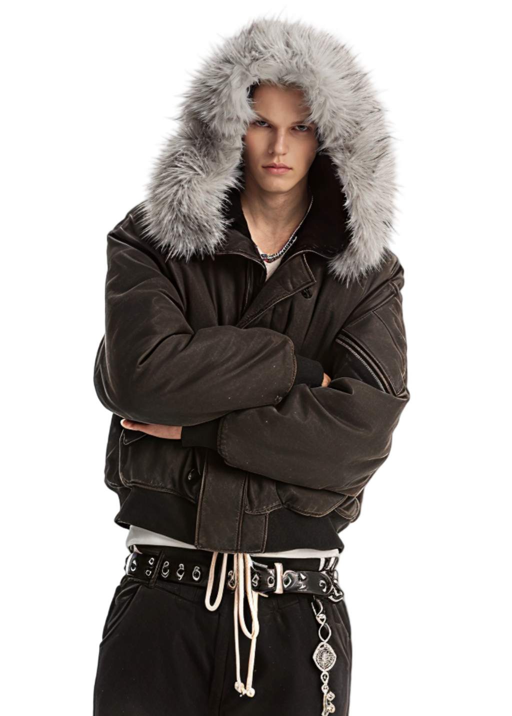 DARK LEATHER BOMBER