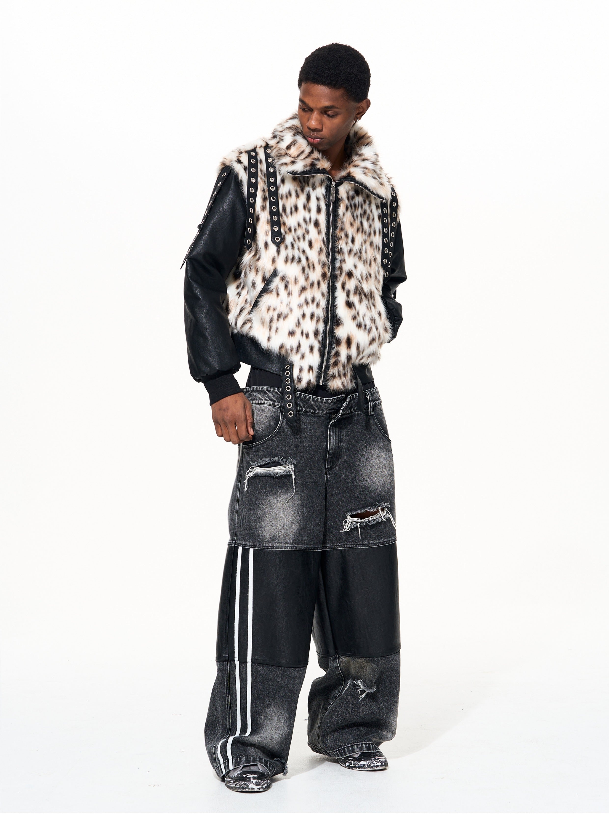 LEOPARD FUR PATCH BOMBER