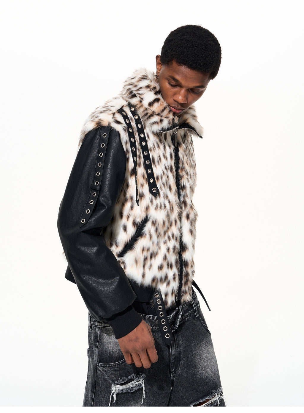 LEOPARD FUR PATCH BOMBER
