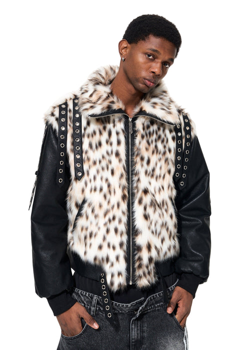 LEOPARD FUR PATCH BOMBER