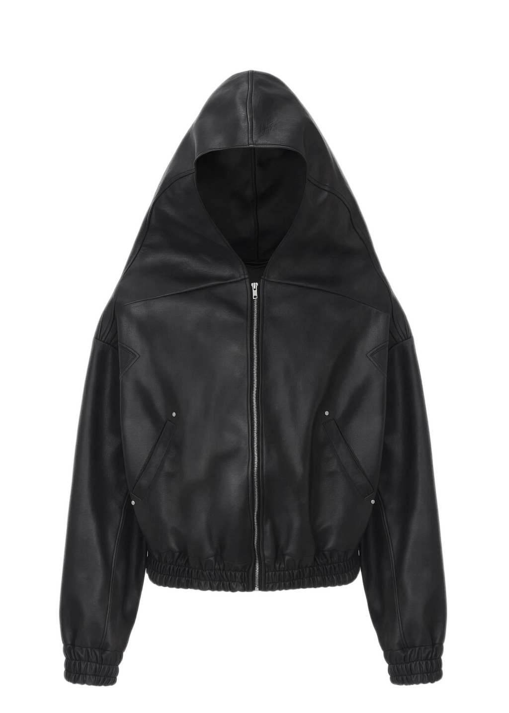 FITTED HOODED LEATHER BOMBER