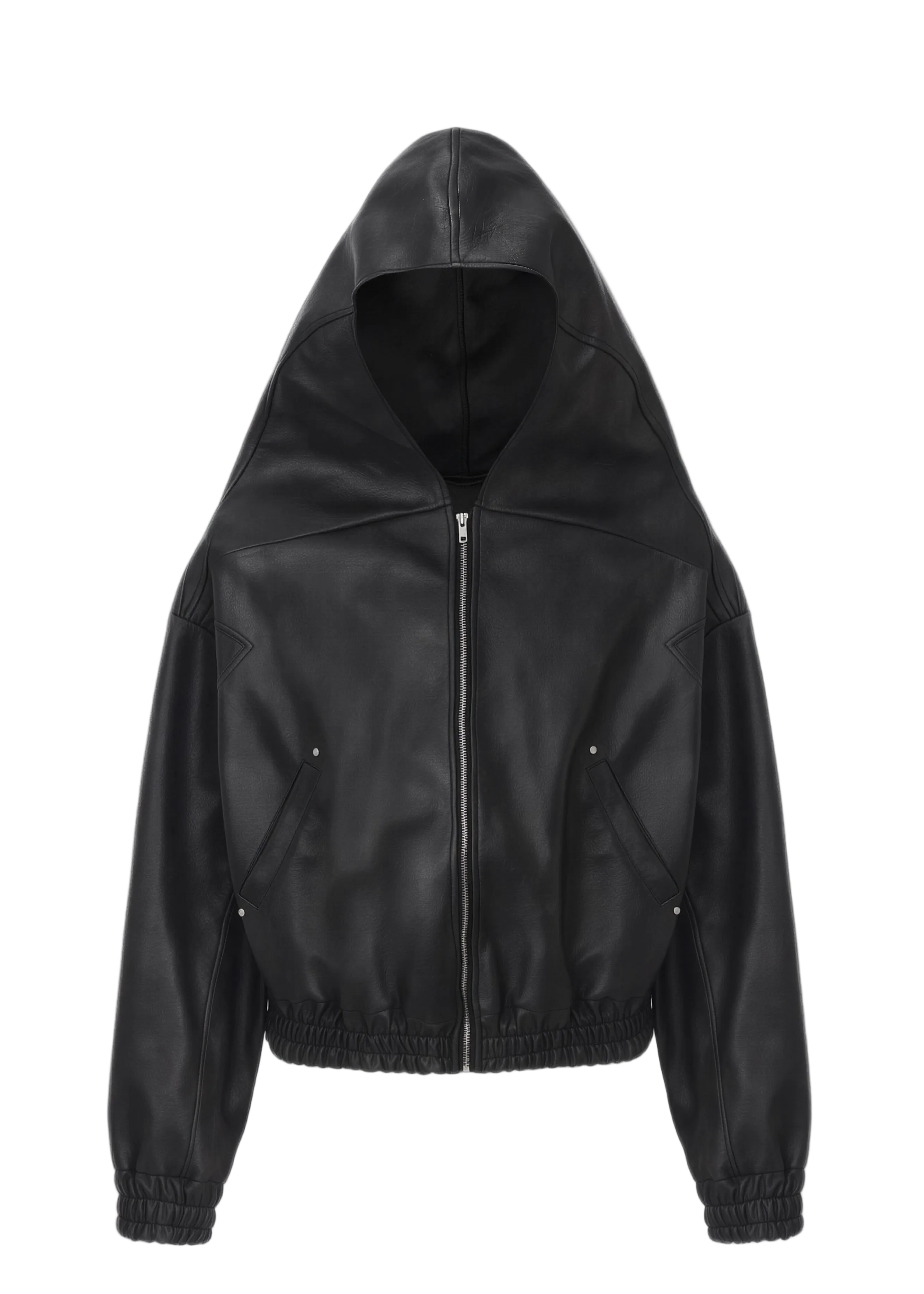 FITTED HOODED LEATHER BOMBER