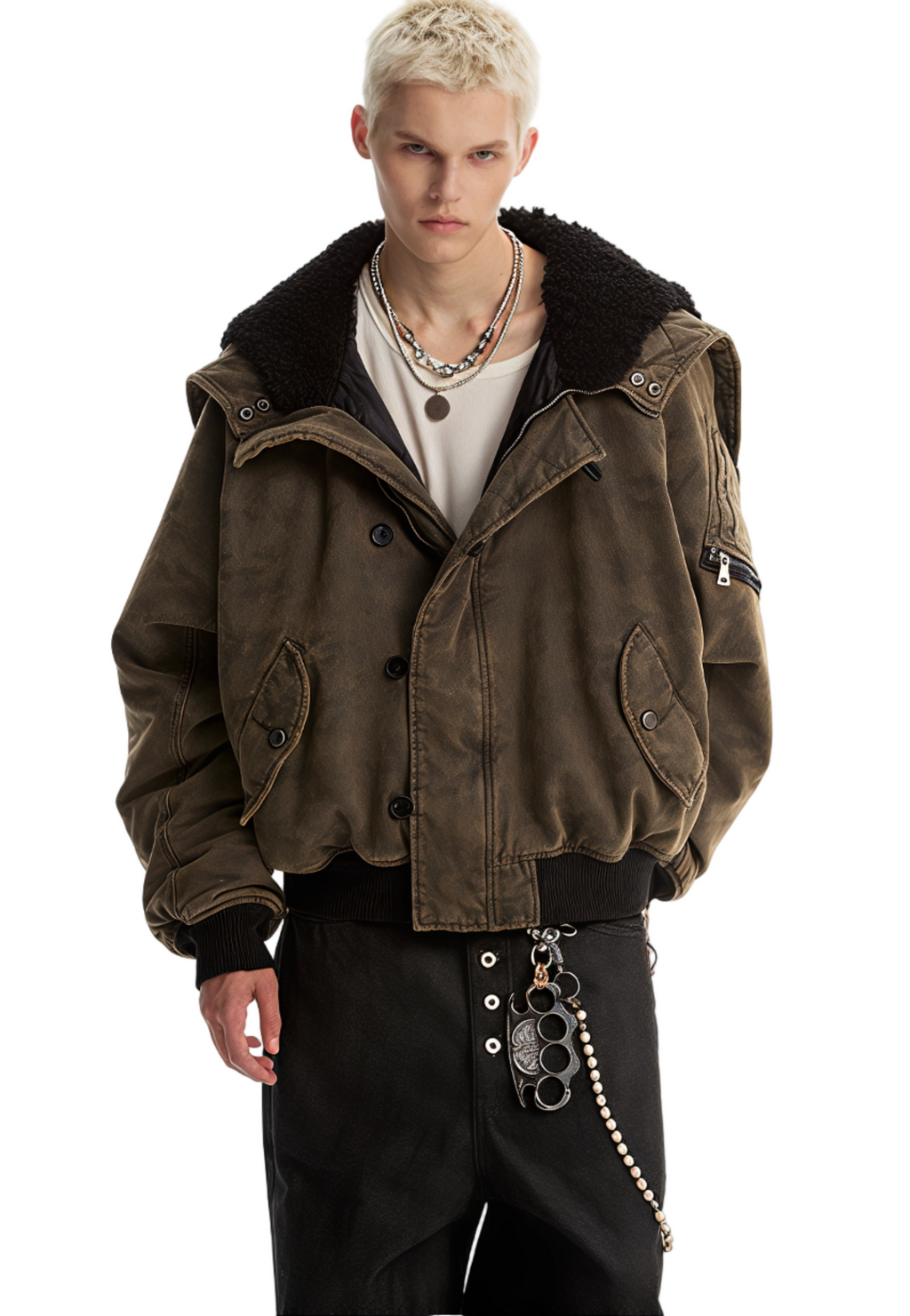 DARK LEATHER BOMBER
