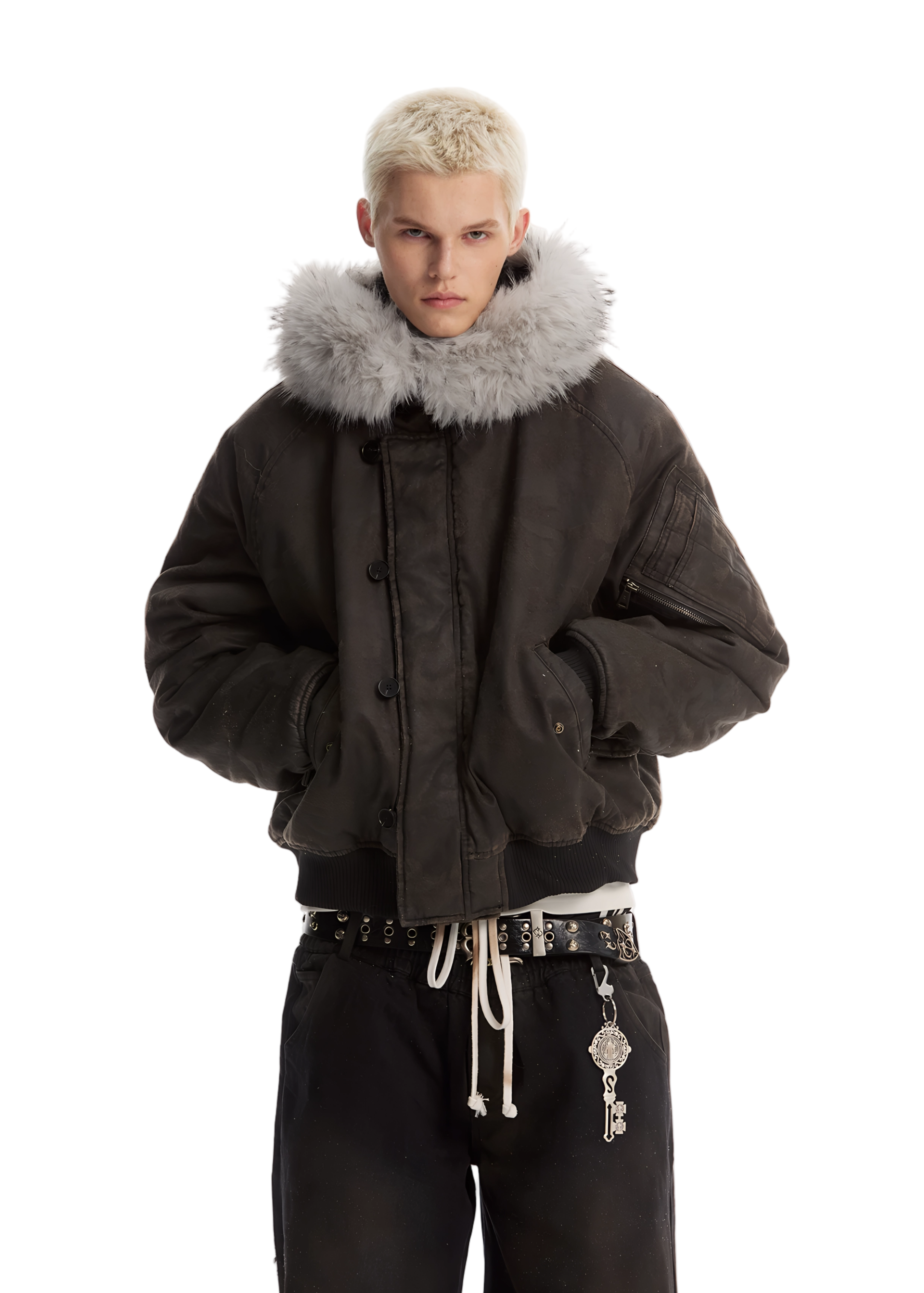 DARK LEATHER BOMBER