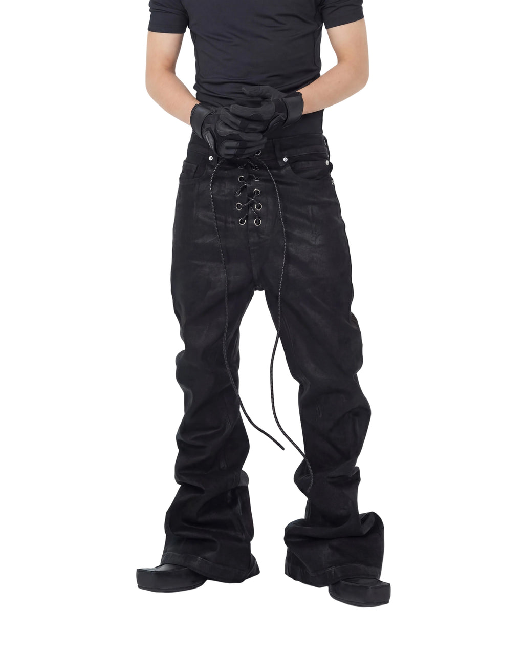STRAP COATED DENIM PANTS
