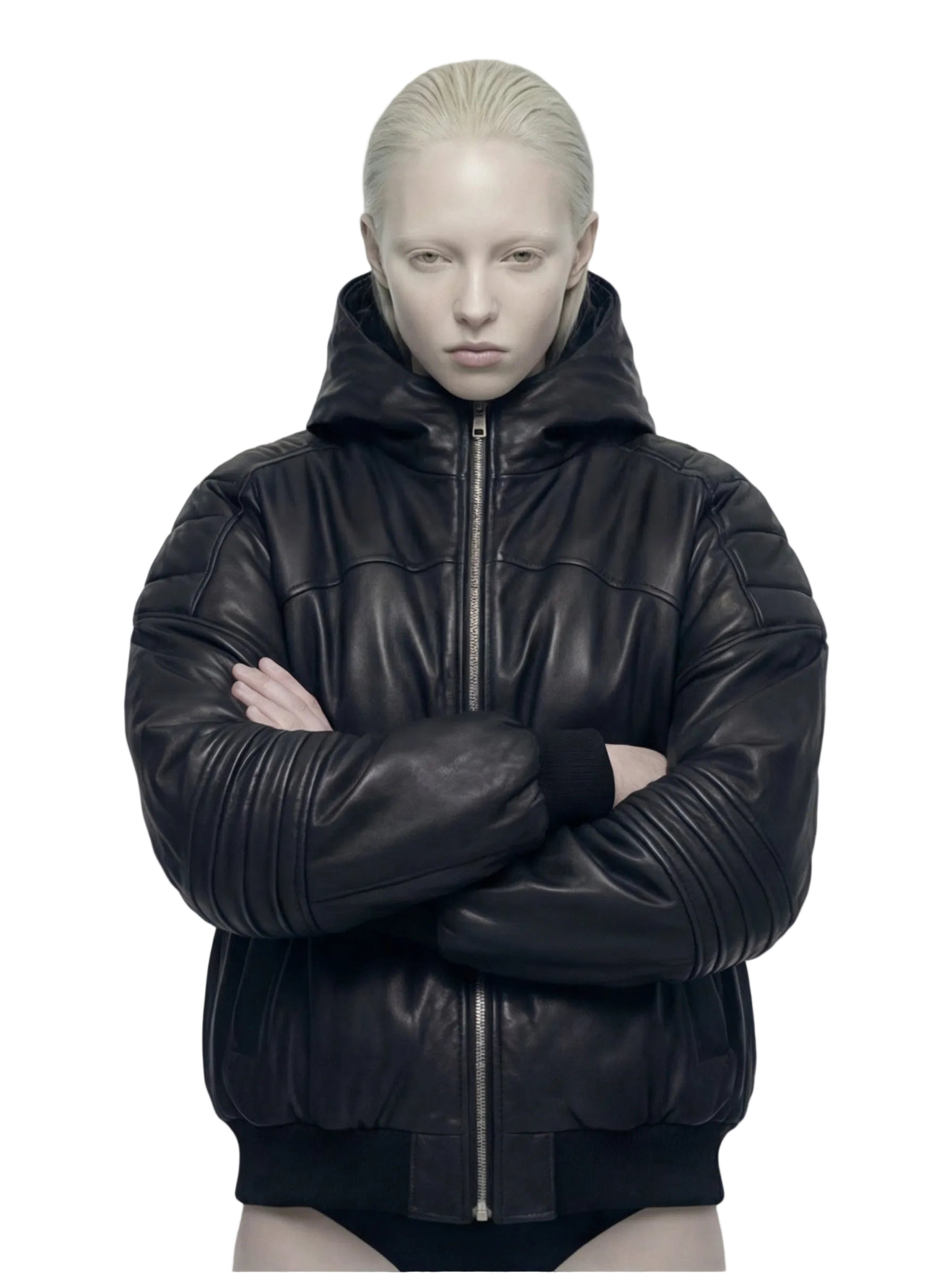 HOOD LEATHER BOMBER