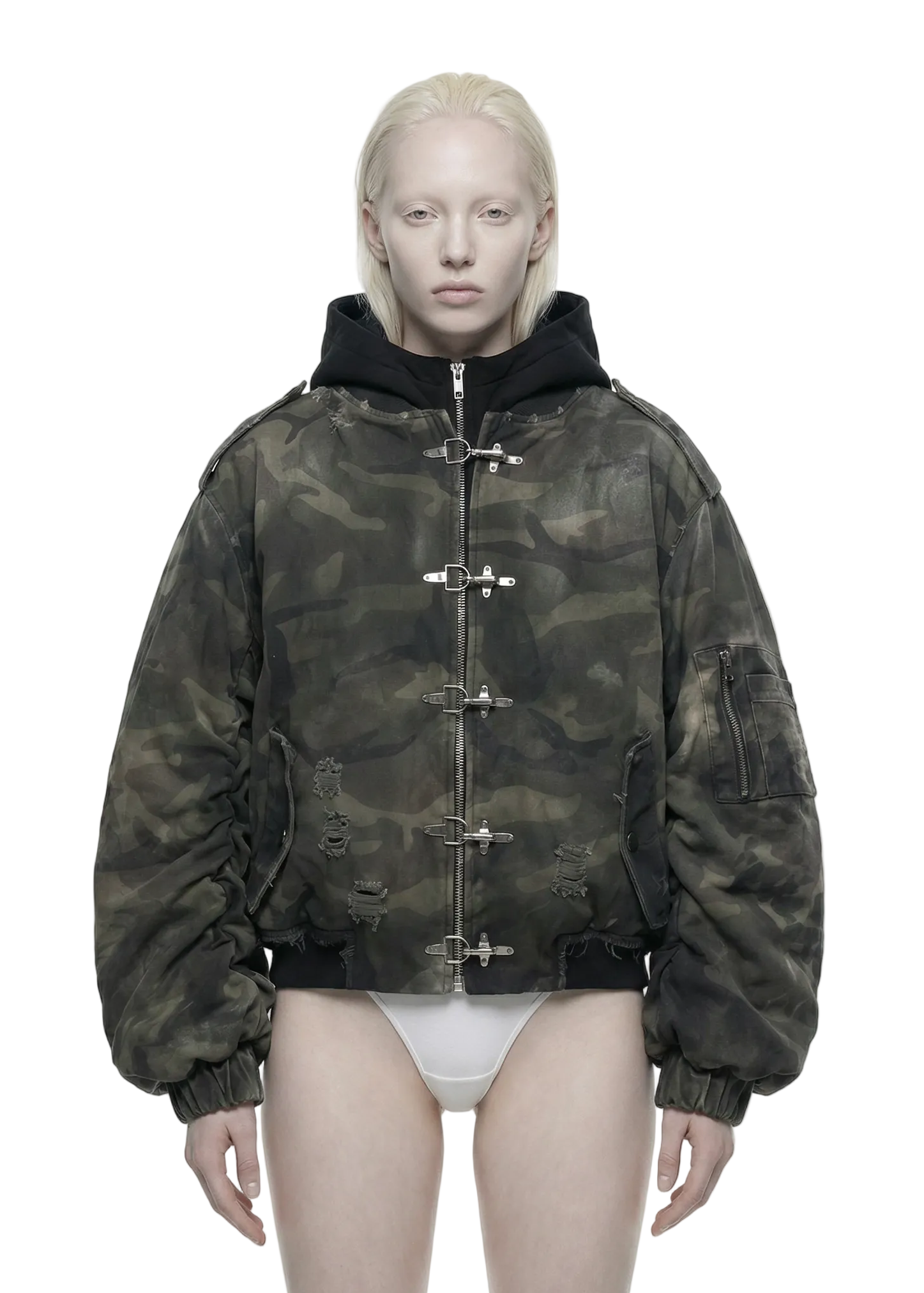 CAMO HOODED BOMBER JACKET