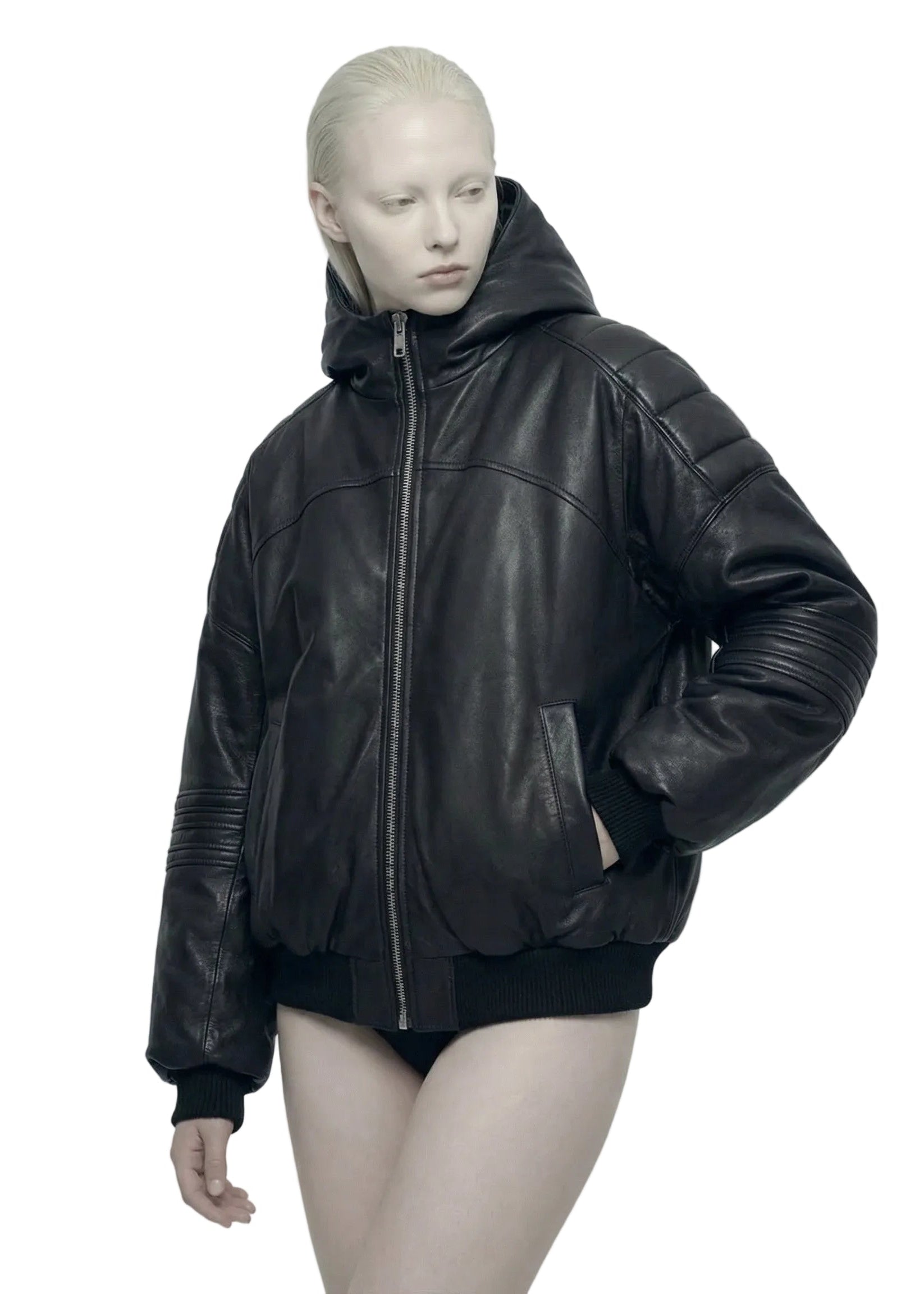 HOOD LEATHER BOMBER