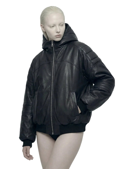 HOOD LEATHER BOMBER