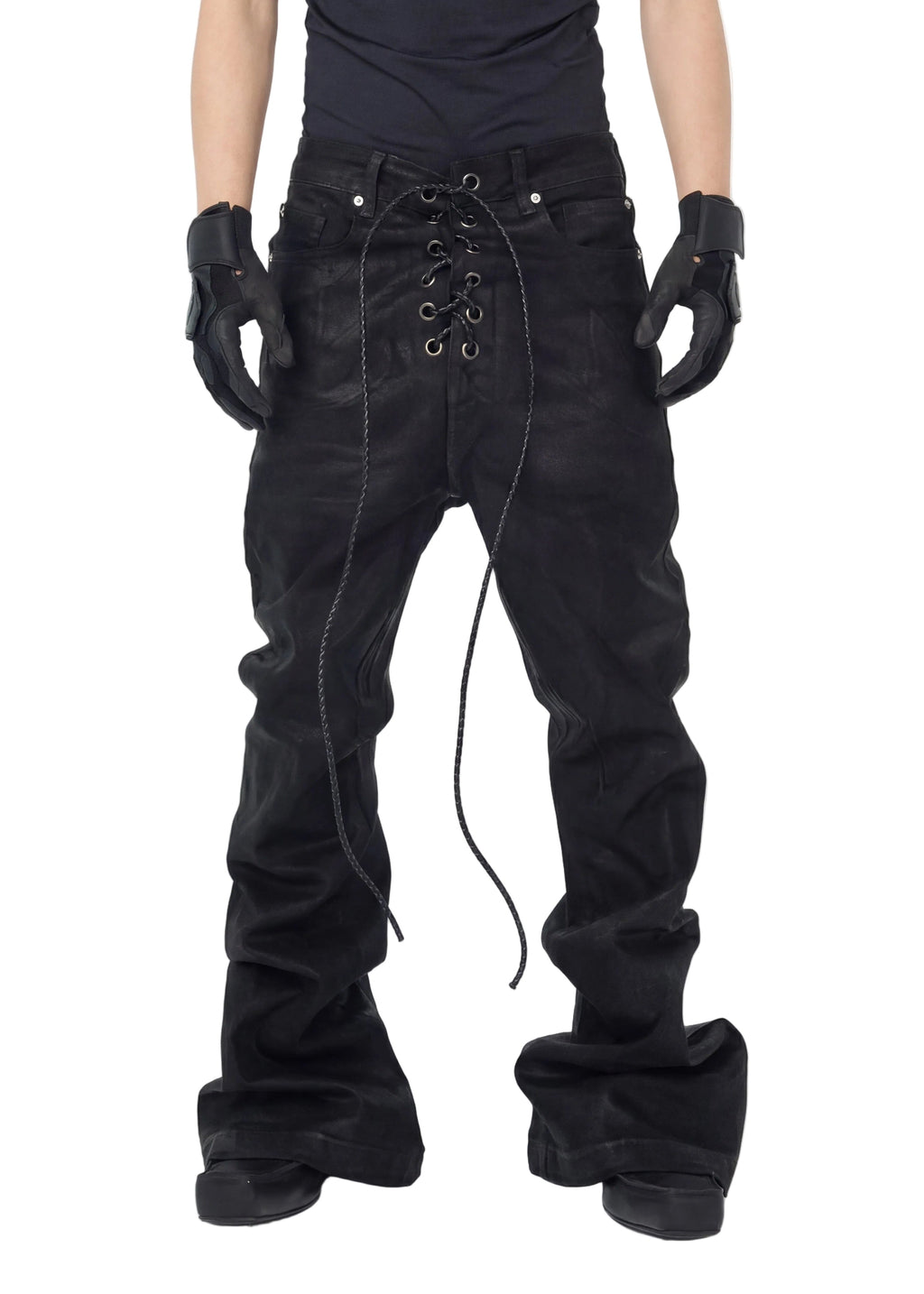 STRAP COATED DENIM PANTS