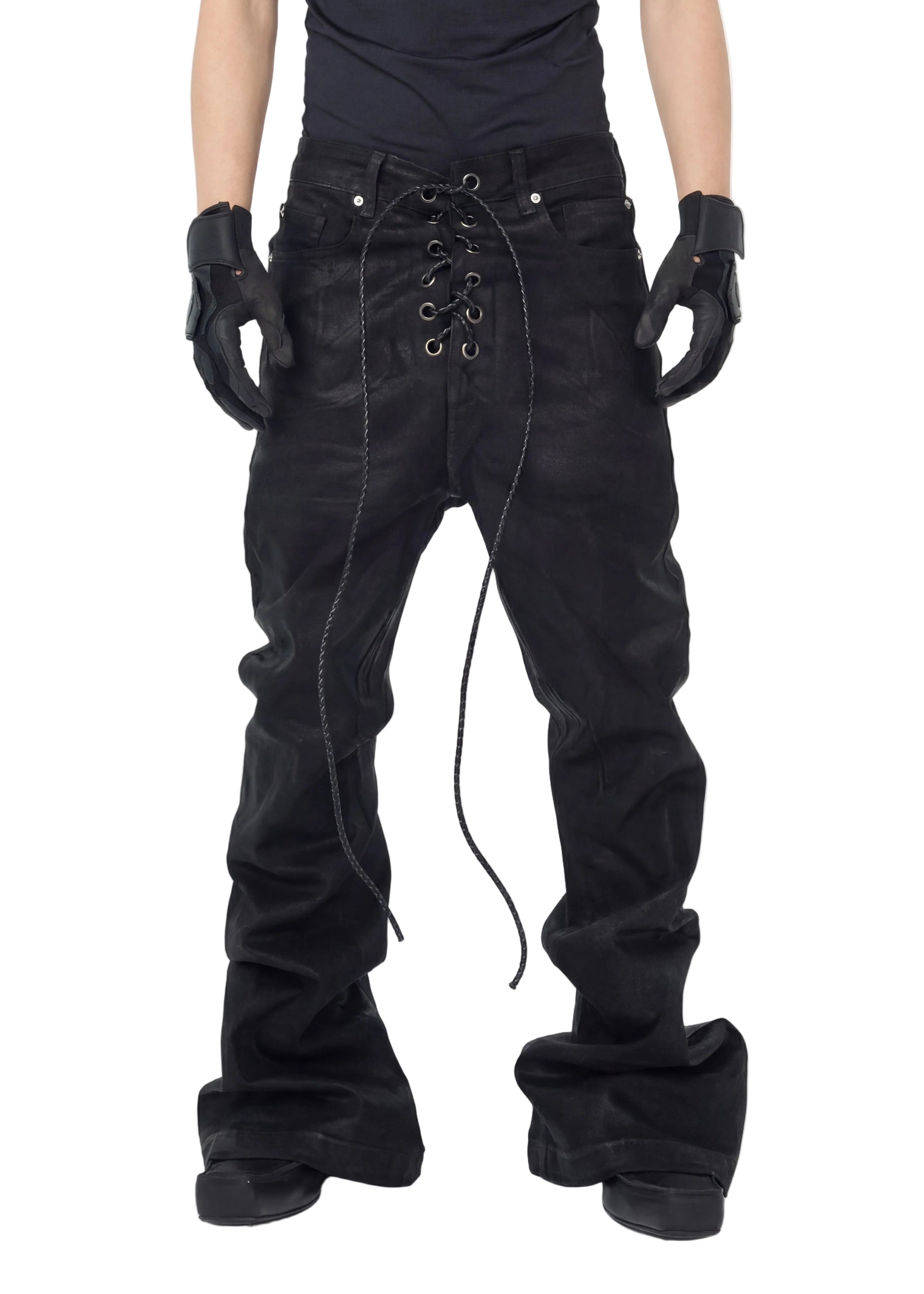 STRAP COATED DENIM PANTS