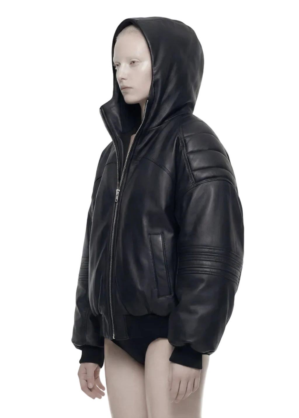 HOOD LEATHER BOMBER