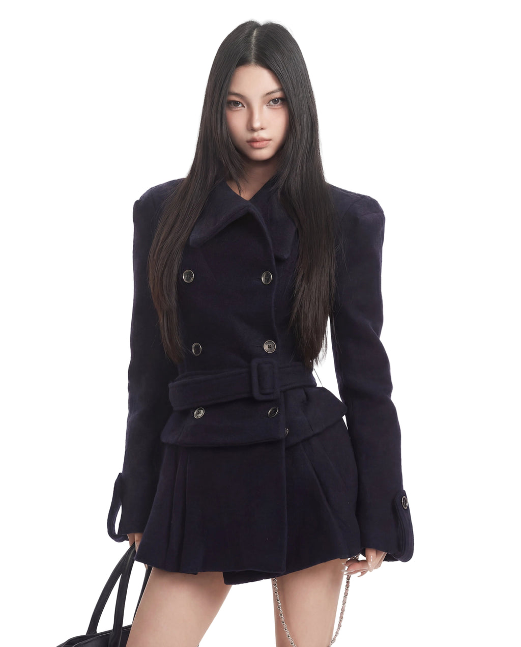 NAVY WOOL DOUBLE COAT