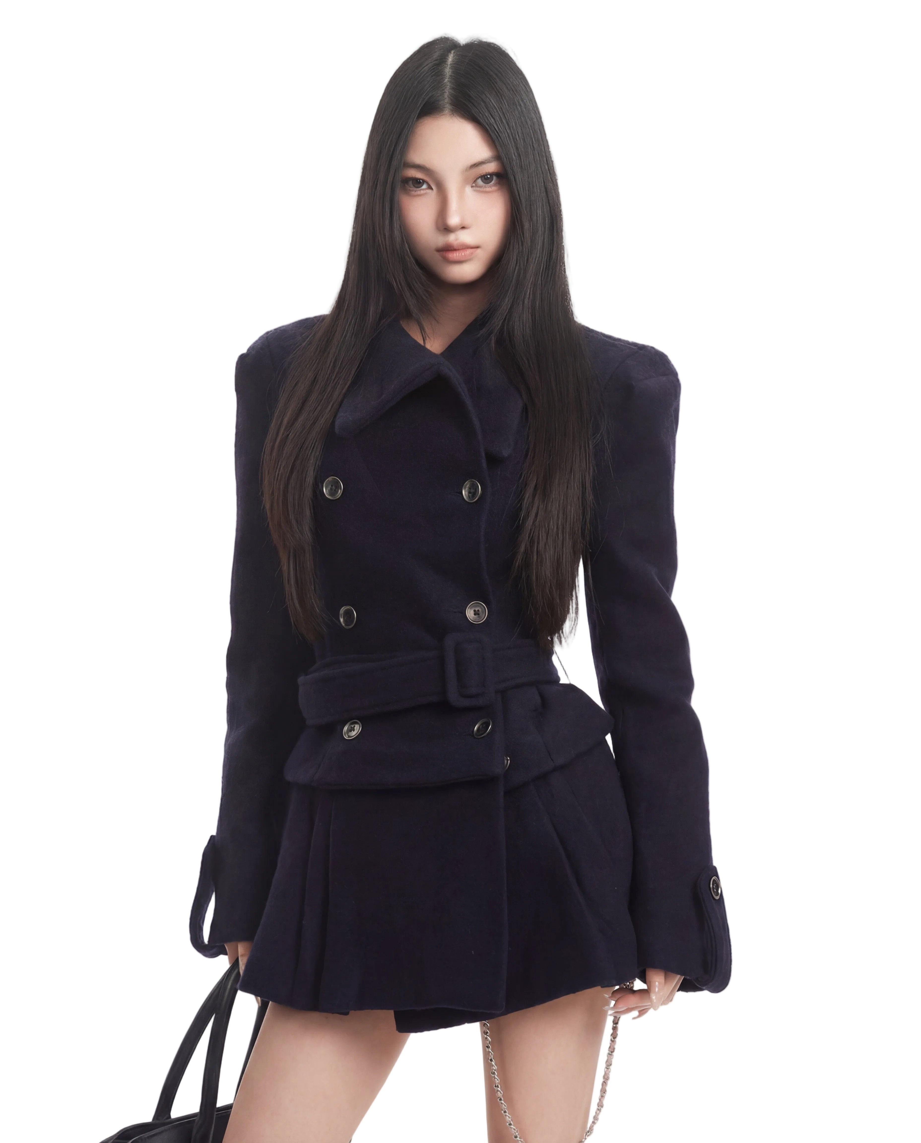 NAVY WOOL DOUBLE COAT