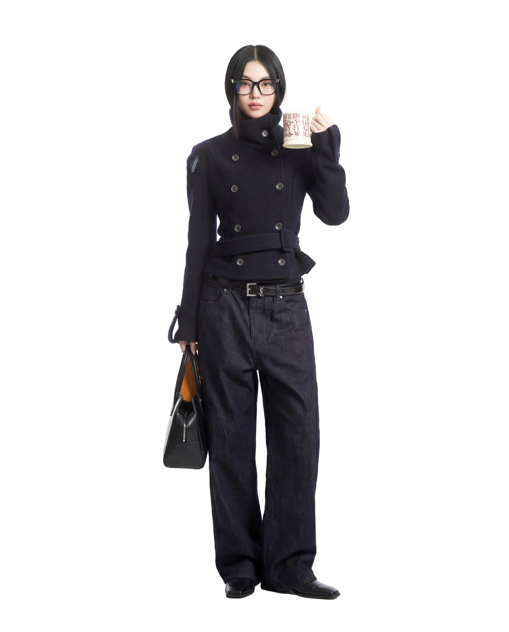 NAVY WOOL DOUBLE COAT