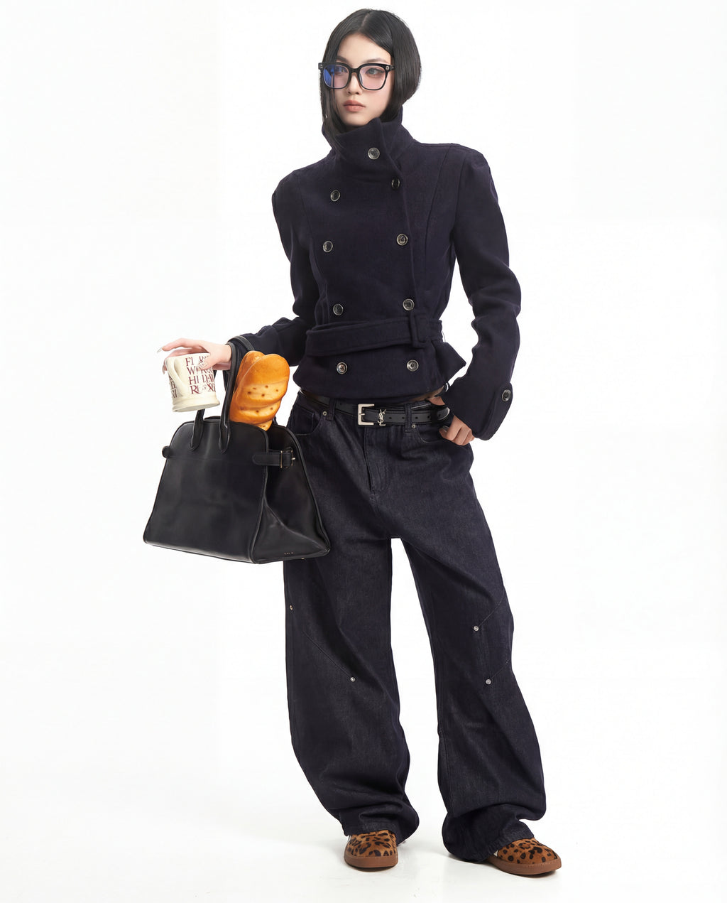 NAVY WOOL DOUBLE COAT
