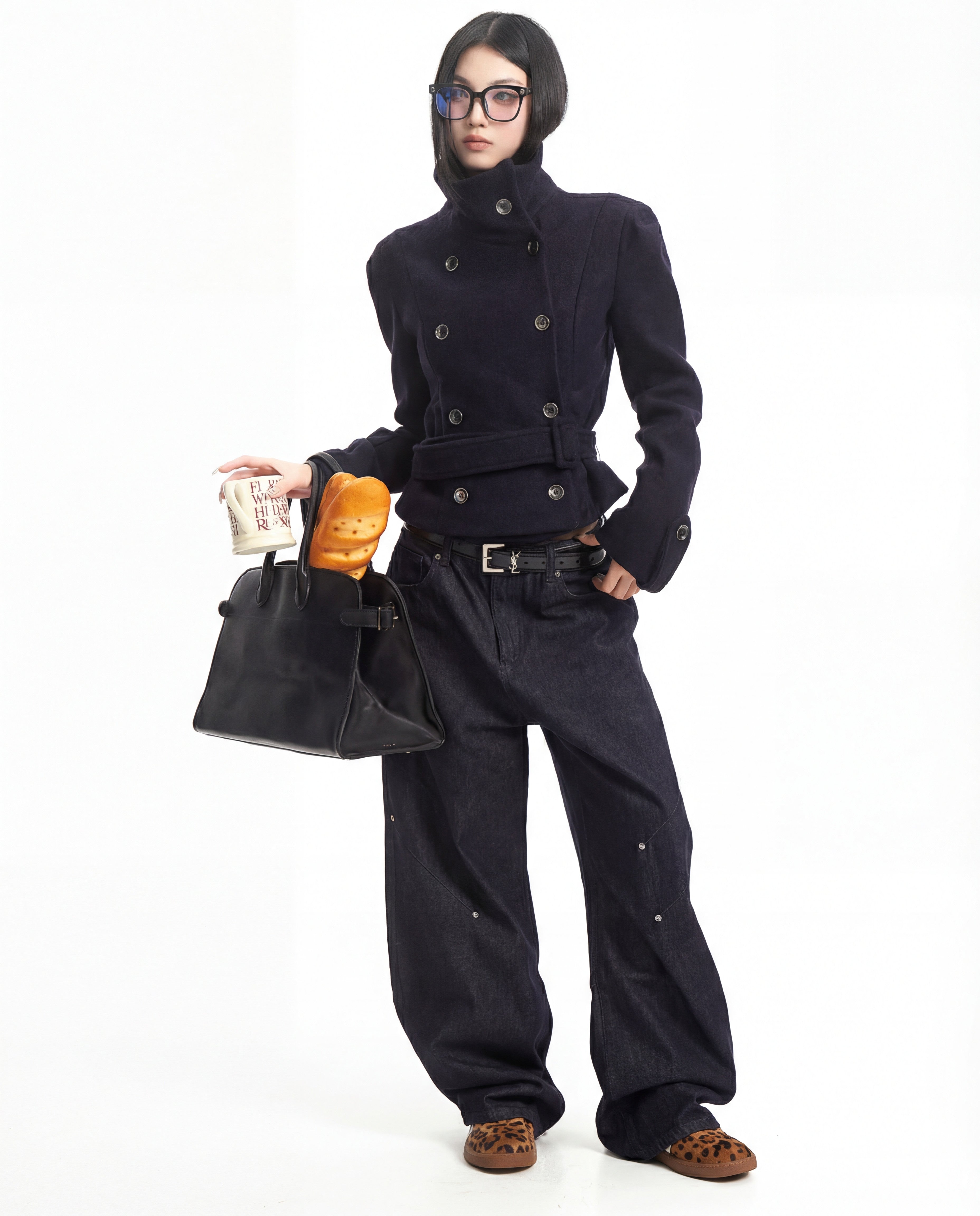 NAVY WOOL DOUBLE COAT