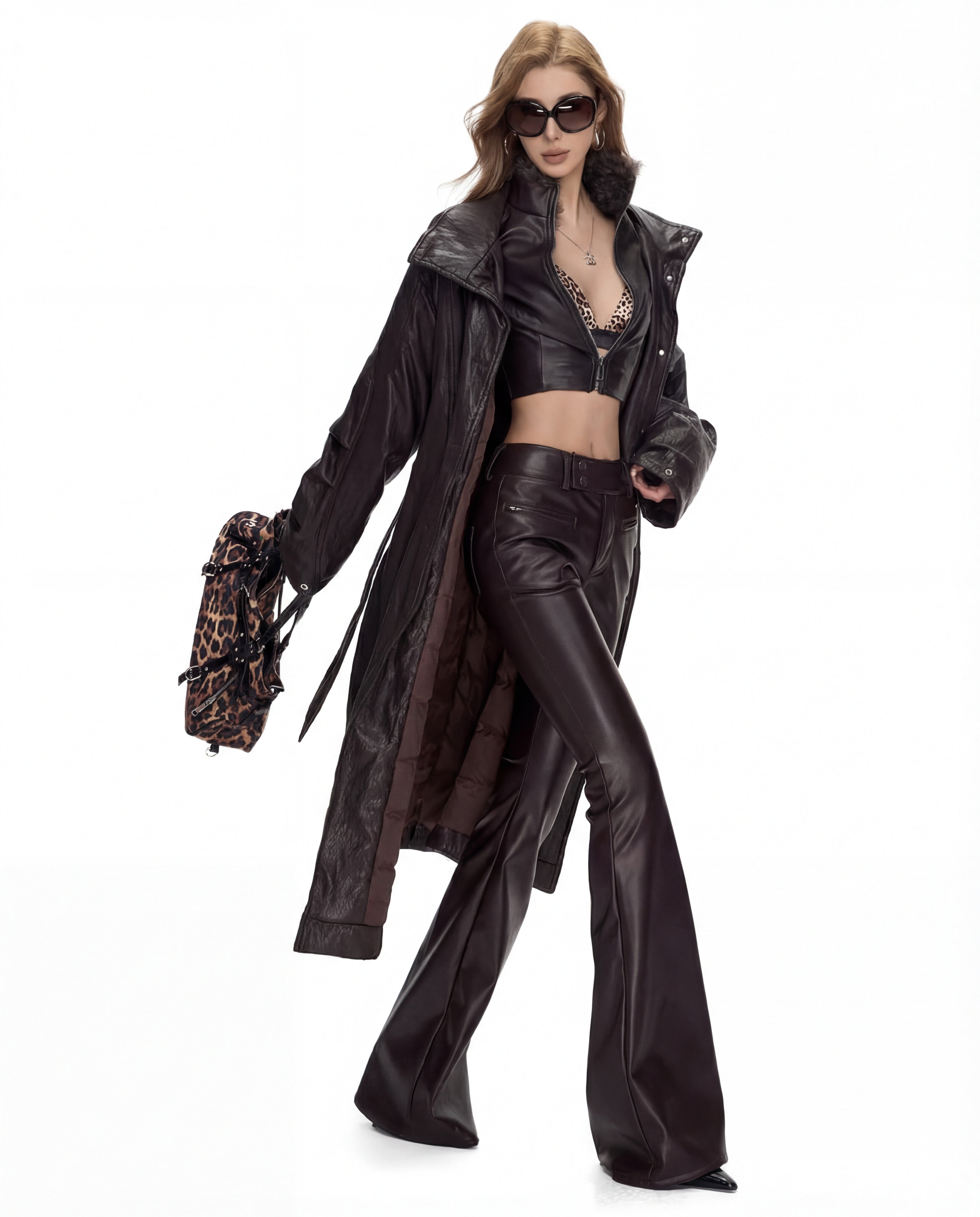FANPTNTOX FLARE PU PANTS