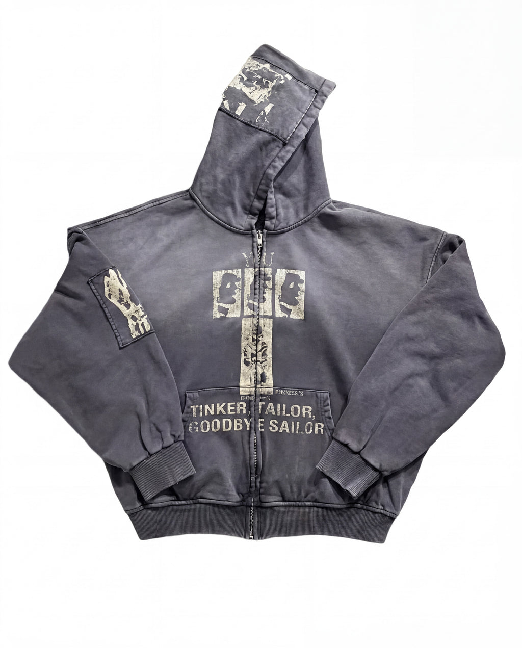 WASHED PATCH ZIP HOODIE