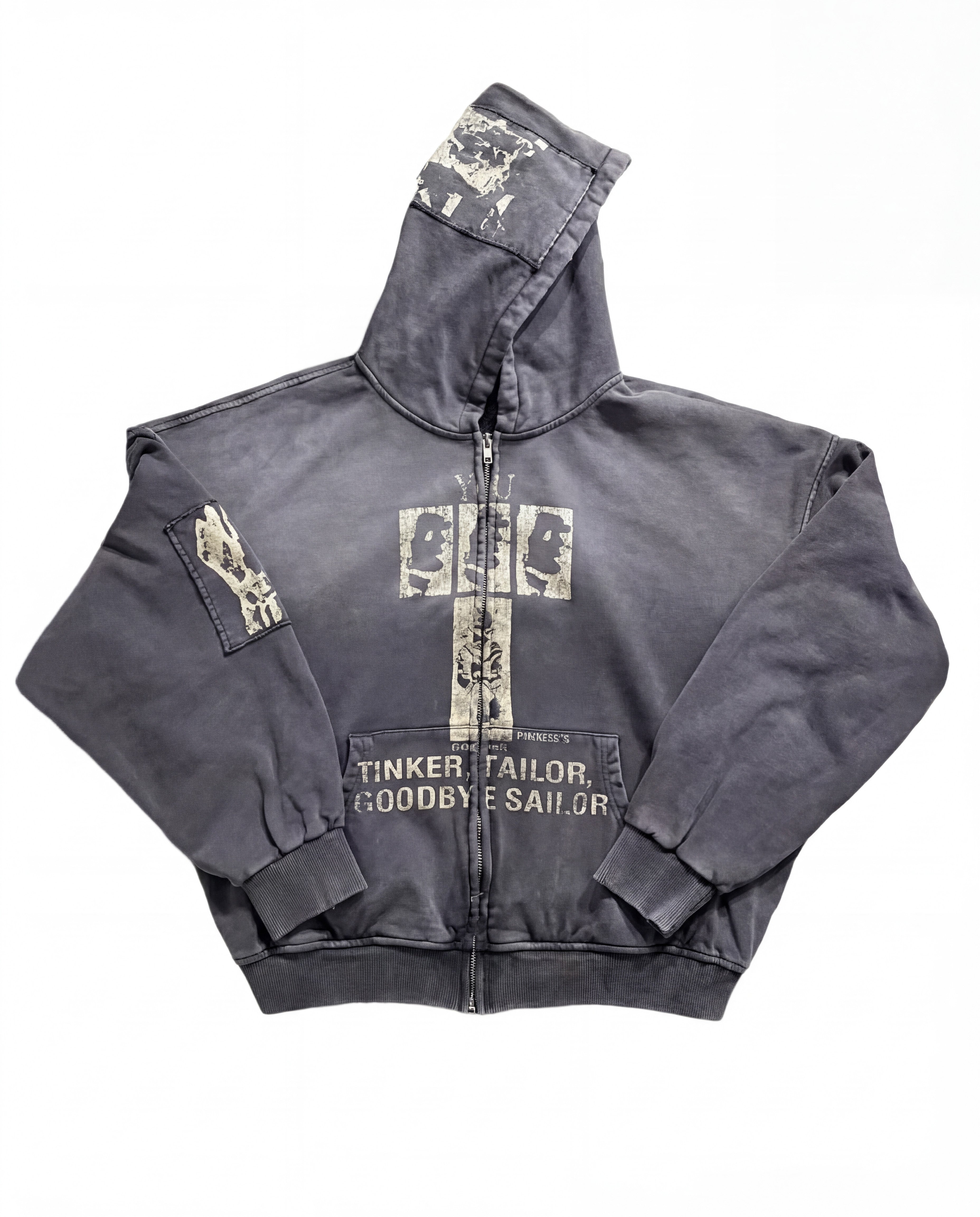 WASHED PATCH ZIP HOODIE