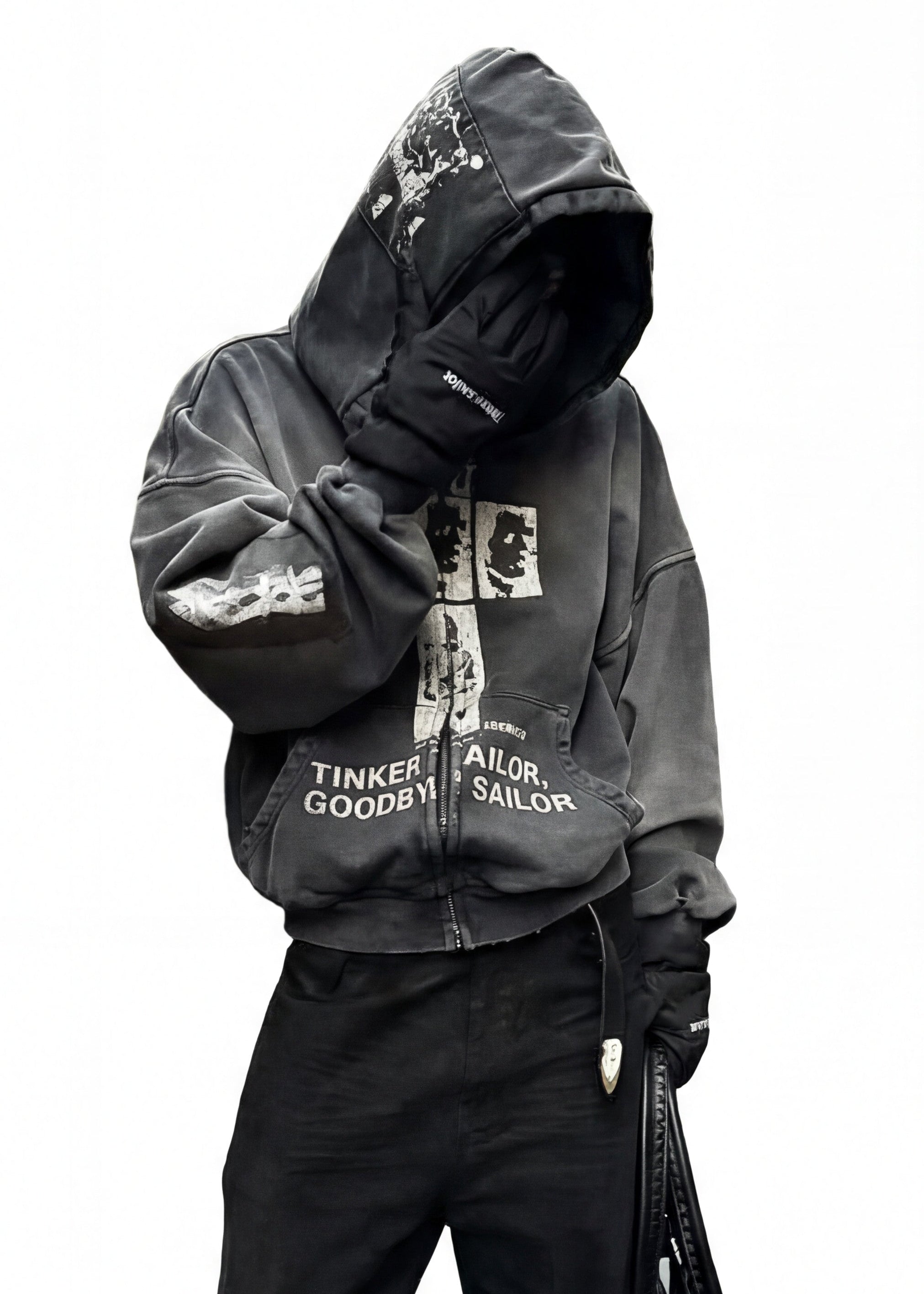 WASHED PATCH ZIP HOODIE