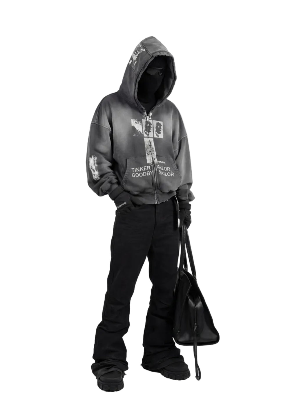 WASHED PATCH ZIP HOODIE