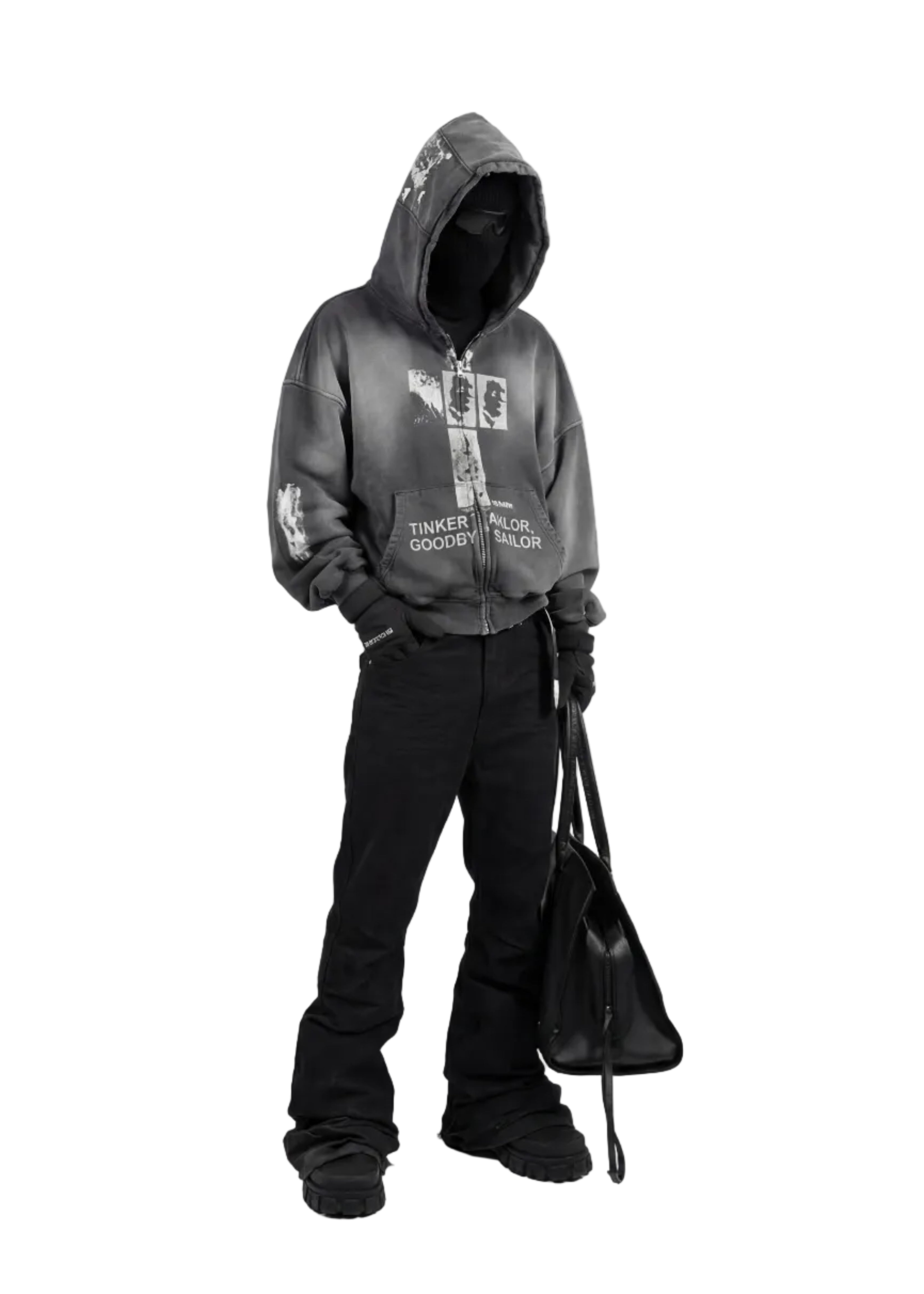 WASHED PATCH ZIP HOODIE